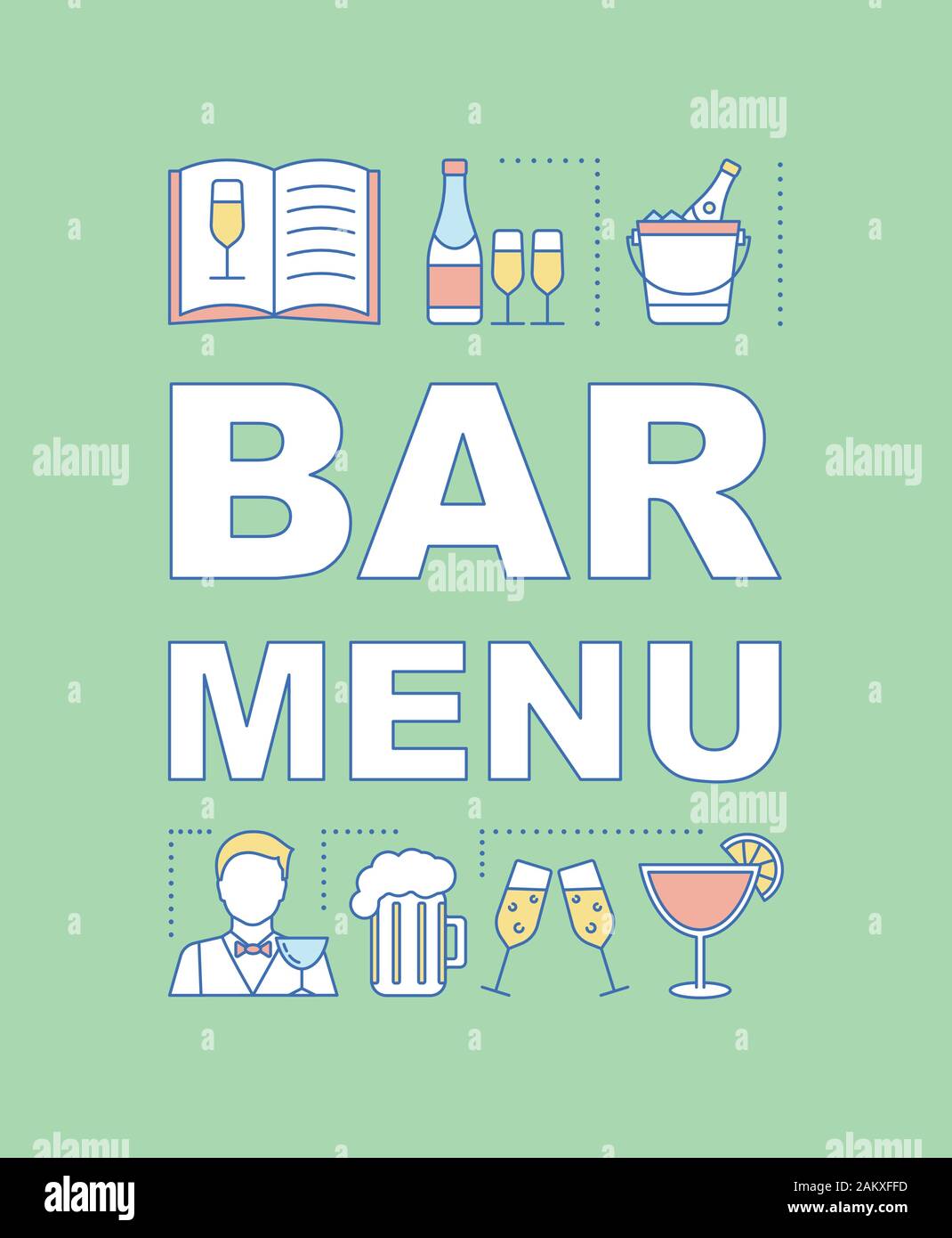 Bar menu word concepts banner. Alcohol drink map. Alcoholic beverages