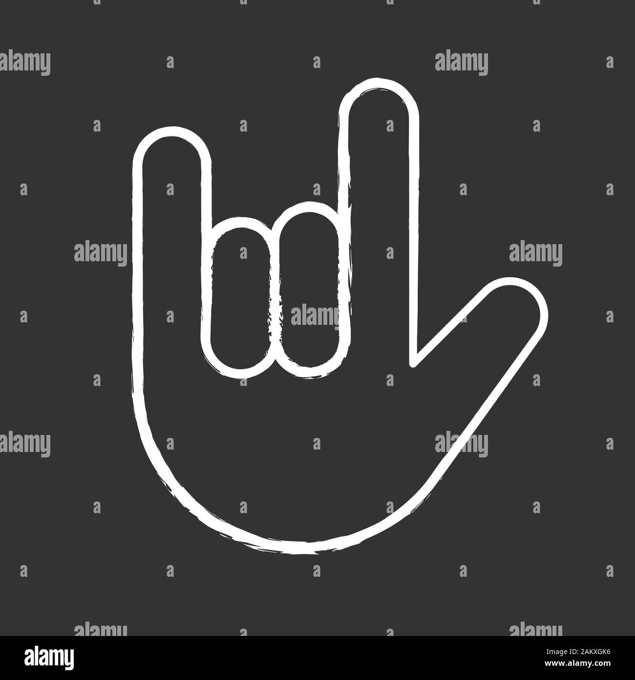 Love you hand gesture chalk icon. Rock on. Horns emoji. Devil fingers. Heavy metal. Roll sign. Isolated vector chalkboard illustration Stock Vector