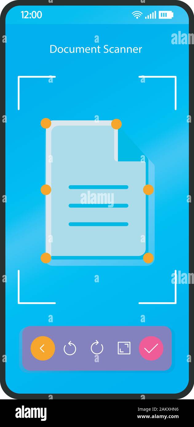 Document scanner smartphone interface vector template. Mobile app page blue  design layout. Text scanning, recognition screen. Flat UI for application  Stock Vector Image & Art - Alamy