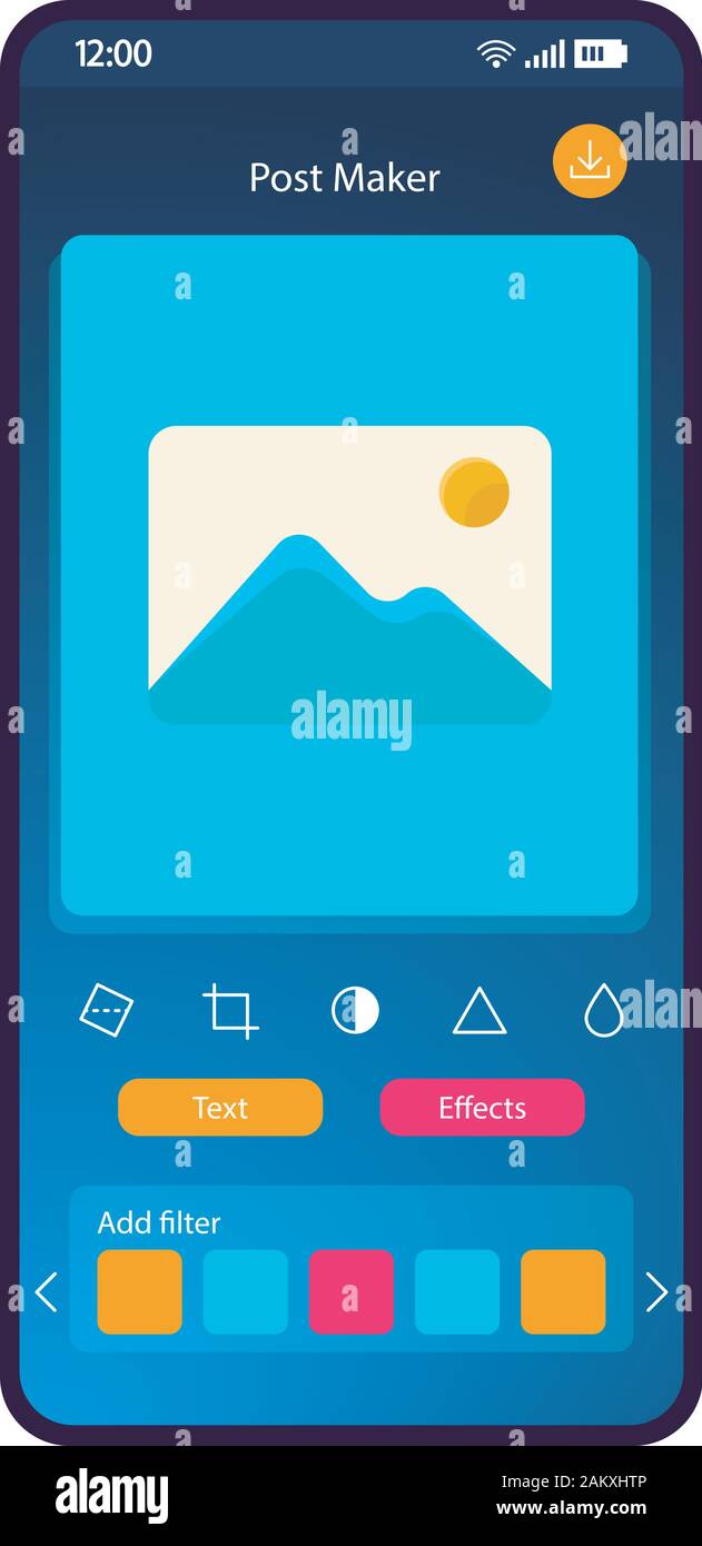Social Media Post Maker Smartphone Interface Vector Template Mobile App Page Blue Gradient Design Layout Photo Editor Screen Flat Ui For Applicatio Stock Vector Image Art Alamy