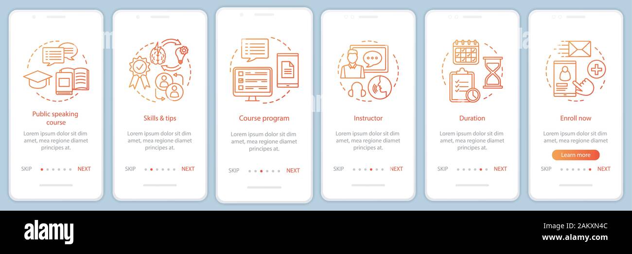 Public speaking skill classes onboarding mobile app page screen vector ...
