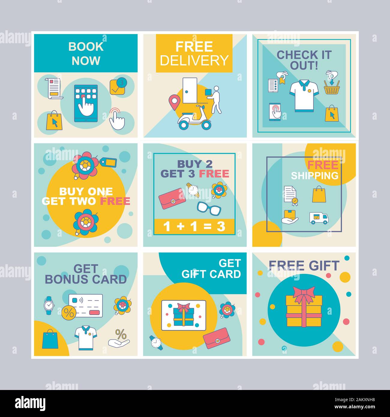 Online shopping social media posts mockups pack. Internet store