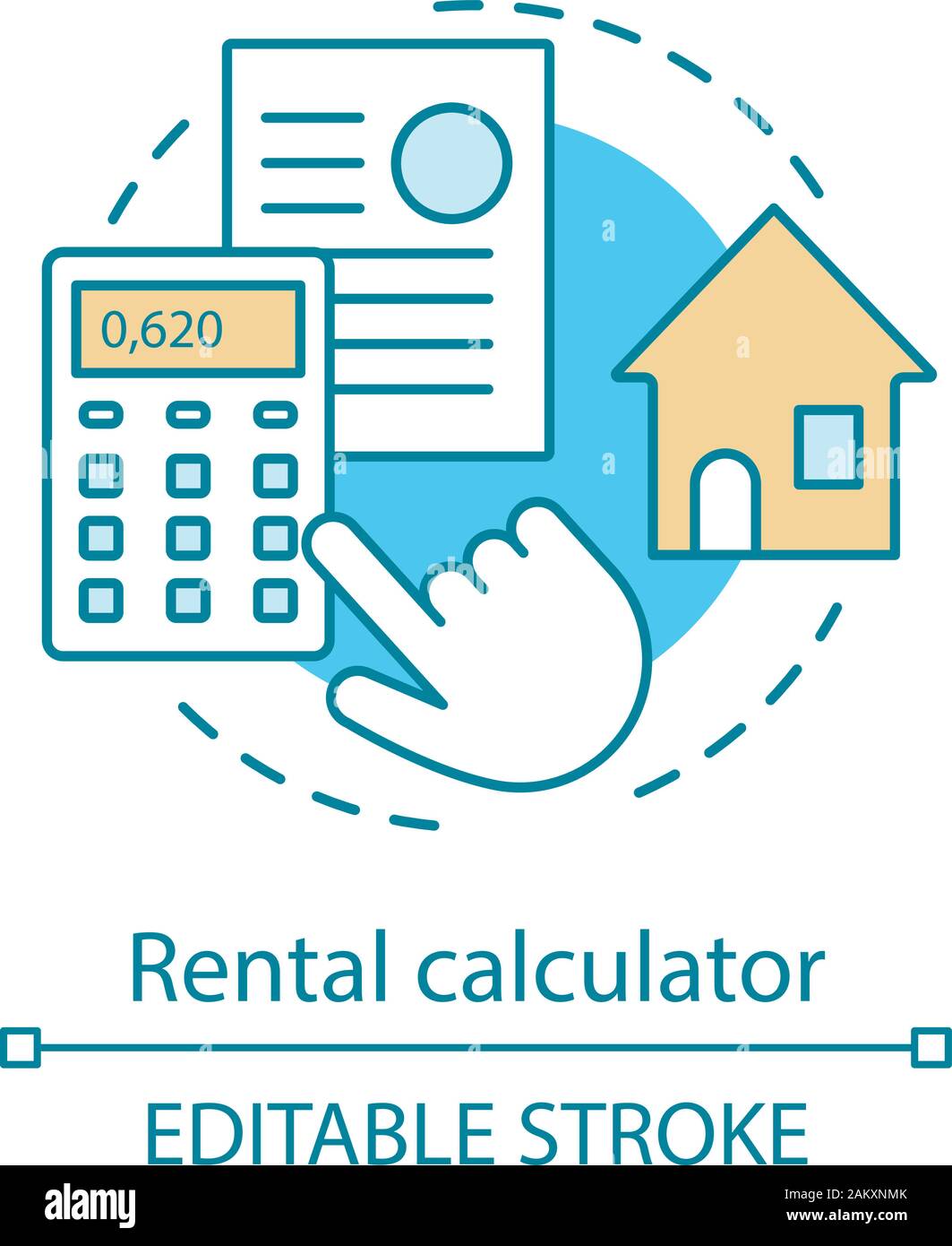 Rental property calculator concept icon. Bills, taxes calculations. Hand  with calculator, documents, house. Rental prices idea thin line  illustration Stock Vector Image & Art - Alamy