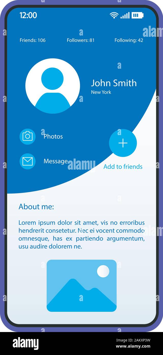 Social Media App Smartphone Interface Vector Template Mobile Page Blue Design Layout Social