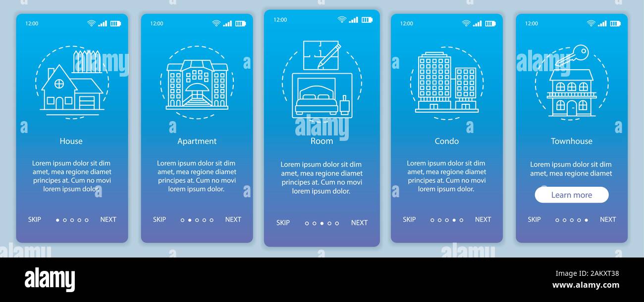 Property onboarding mobile app page screen with linear concepts. House ...