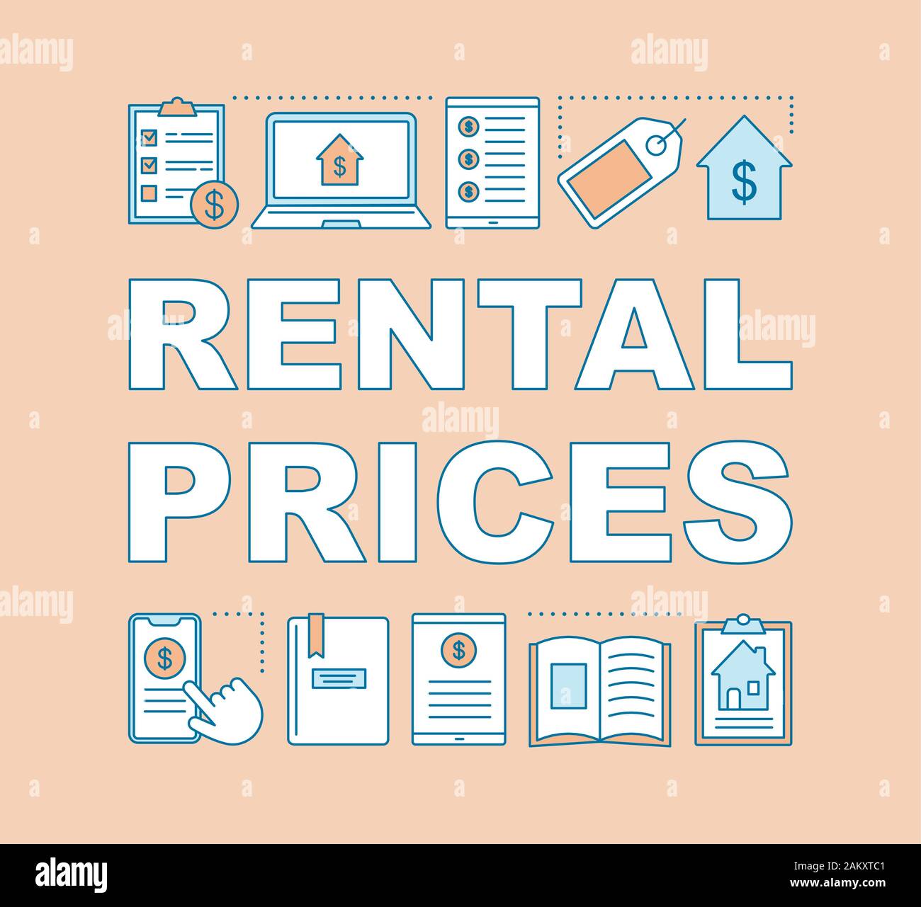 Rental prices word concepts banner. Property buying, selling. Real estate agency fees