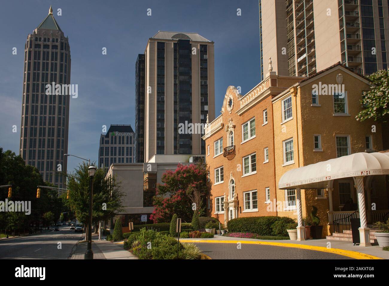 Horizontal shot of the Peachtree St NW with the Artmore Hotel on the