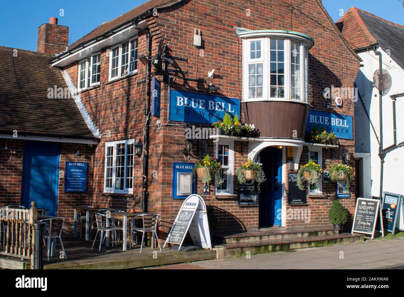 Emsworth, Hampshire, UK, January 10, 2020. Blue Bell Pub a charming old Pub near the waterfront at Emsworth. Stock Photo