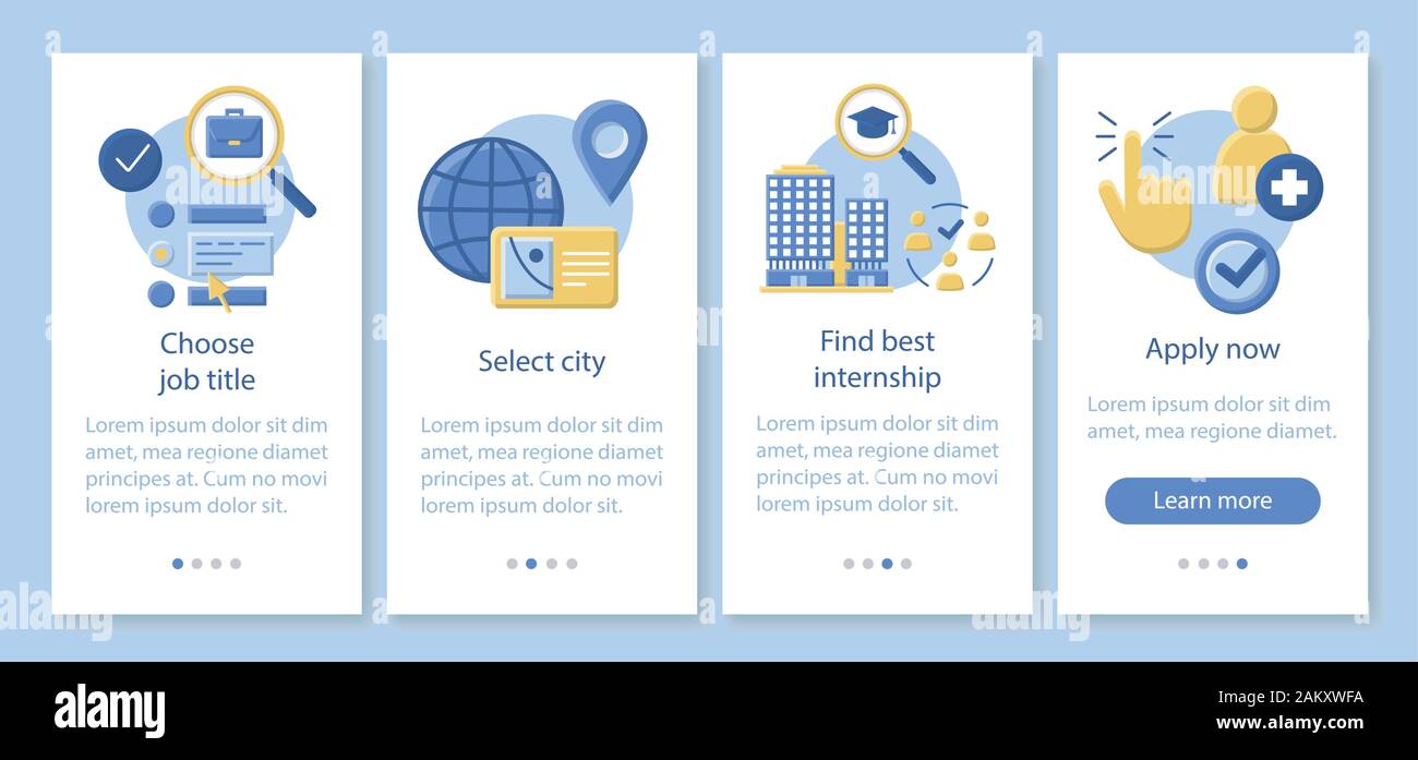 Internship program onboarding mobile app page screen vector 
