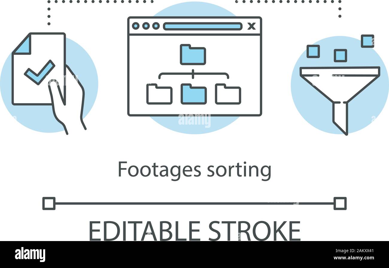 Footage sorting concept icon. Data storage idea thin line illustration. Media files backup. Folders copying. Data synchronization. Website map. Vector Stock Vector