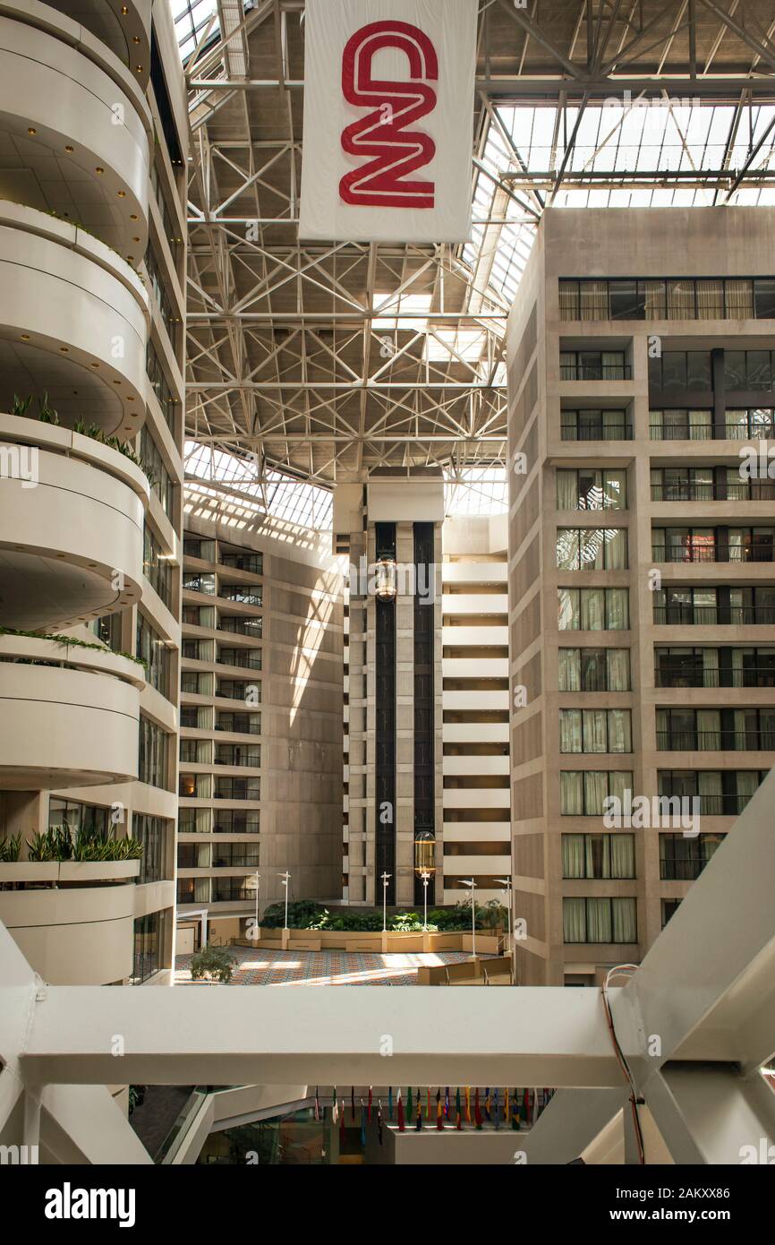 Vertical view of the interior of the CNN TV headquarters, Downtown Atlanta, Georgia, USA Stock Photo