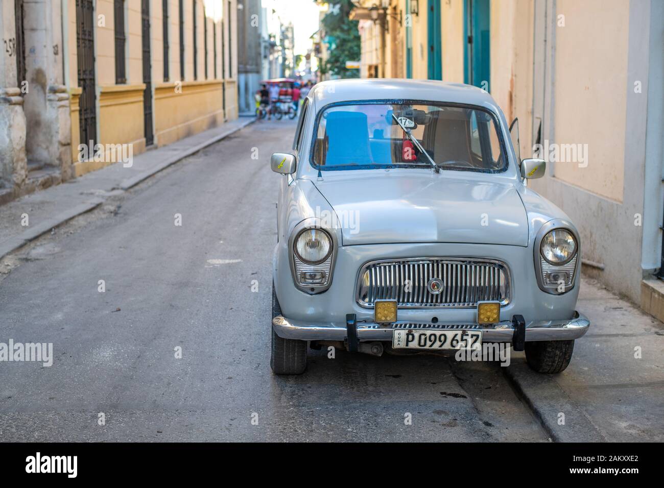 A classic European car parked on a street in Havana, Cuba Stock Photo