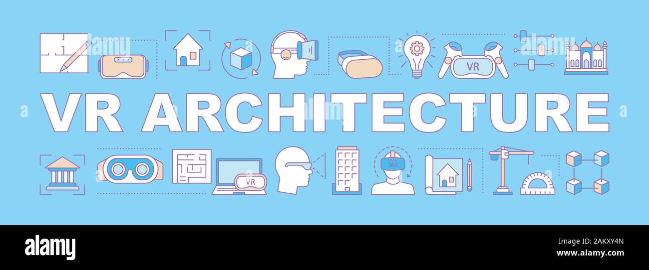 VR architecture word concepts banner. Presentation 3D. VR 360 degrees