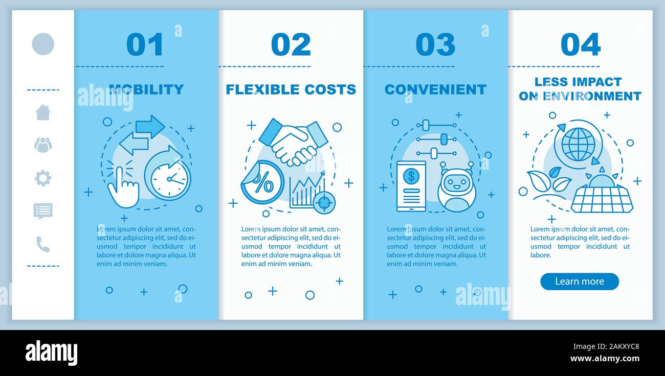 Technology advantages, benefits onboarding mobile web pages vector ...