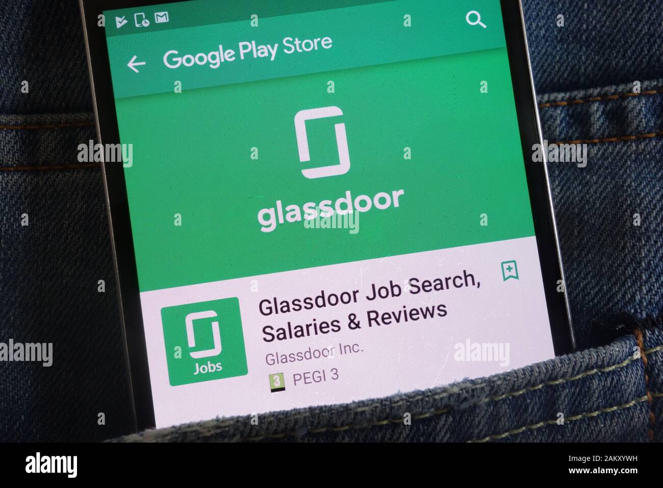 Glassdoor Job Search app on Google Play Store website displayed on