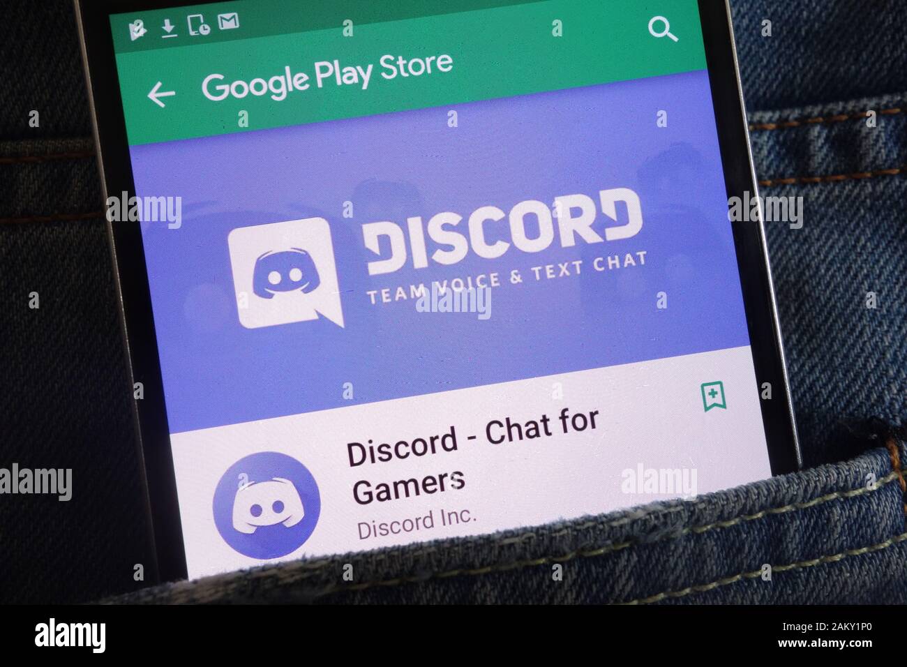 Discord app on Google Play Store website displayed on smartphone hidden in  jeans pocket Stock Photo - Alamy