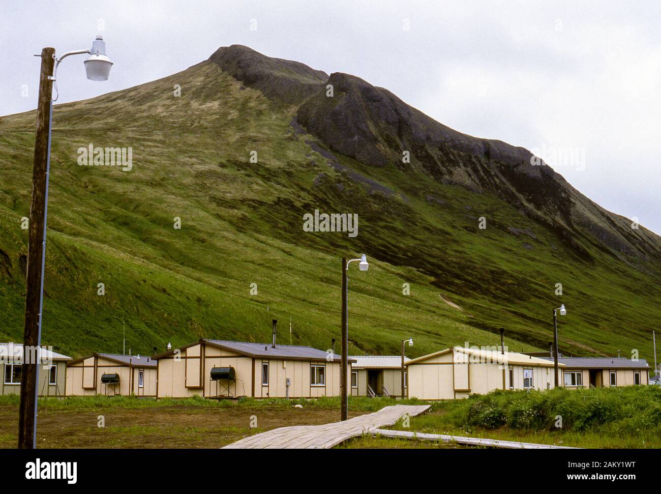 Housing on Akutan Island, Aleutian Islands Alaska. Stock Photo