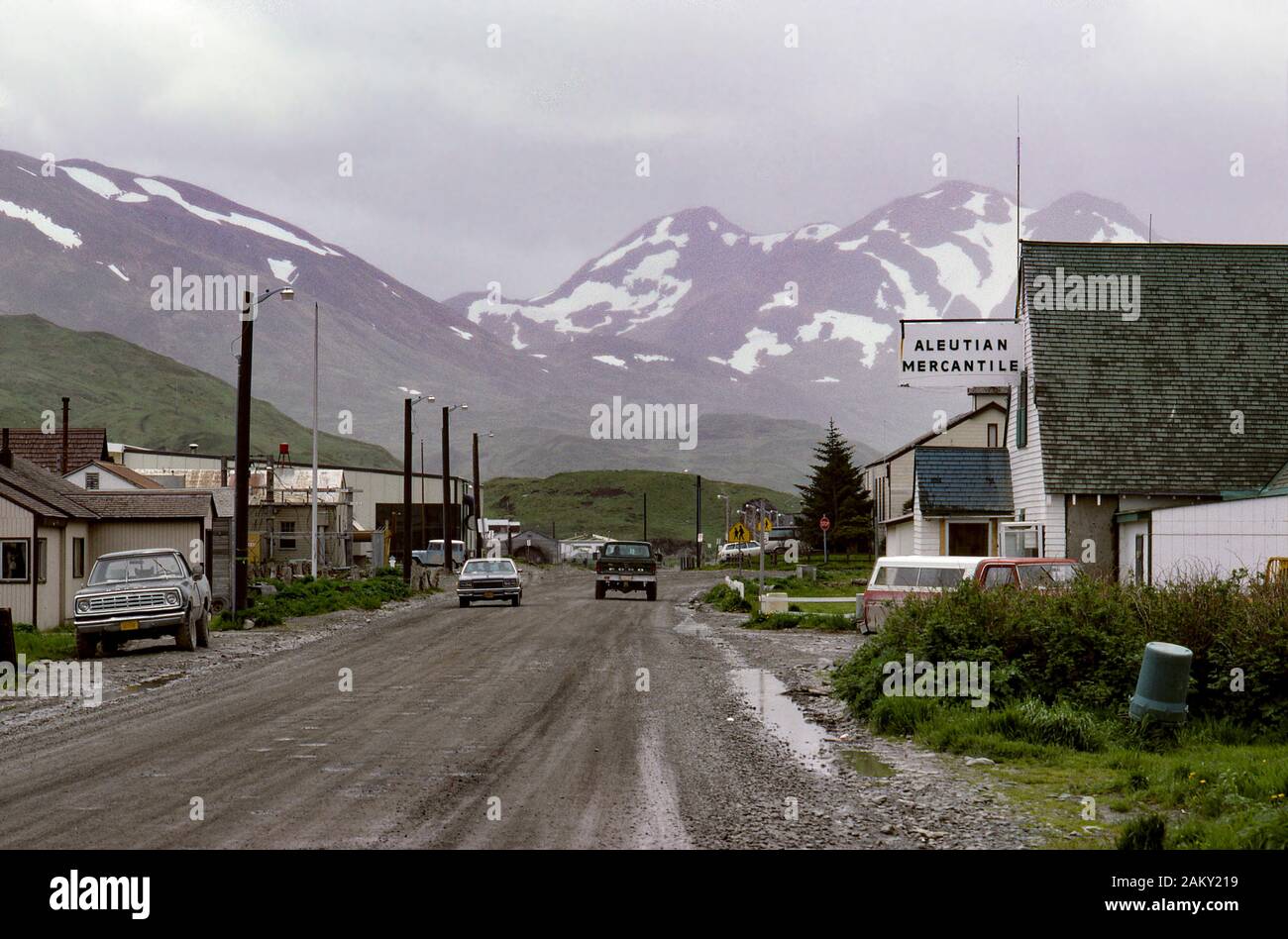 Street in Dutch Harbor, Aleutian Islands Alaska. Stock Photo