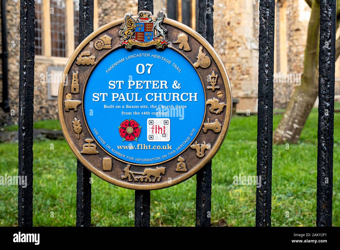Heritage Trail signage in the town of Fakenham, North Norfolk, UK Stock