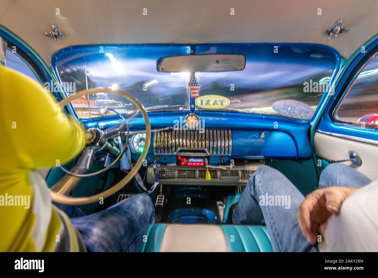 Beautifully finished interior of a classic American muscle car from the 1950s , Havana, Cuba Stock Photo