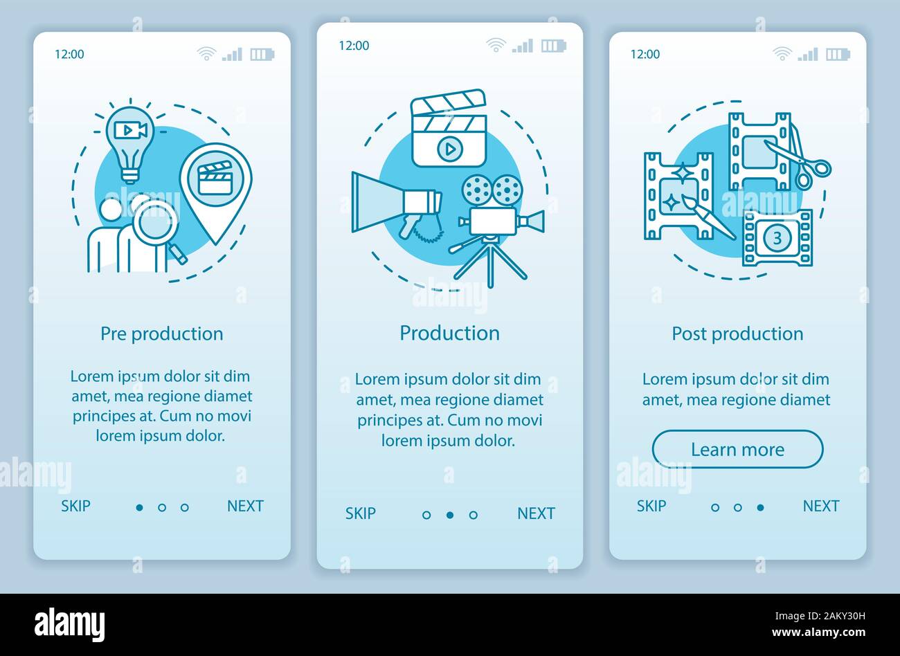 Video production onboarding mobile app page screen vector template ...