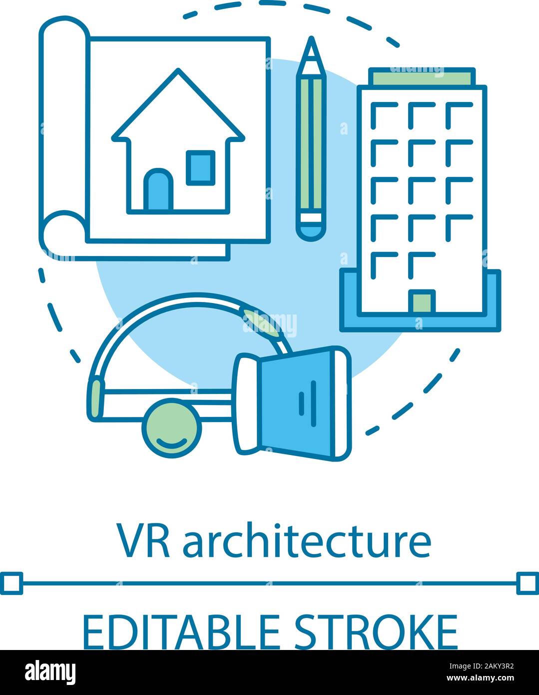 Virtual reality architecture concept icon. VR 360 degrees workplace