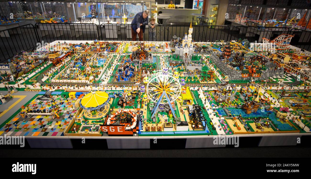 Warsaw, Poland. 10th Jan, 2020. A large amusement park made of LEGO blocks  is seen at a LEGO exhibition at the National Stadium in Warsaw, Poland, on  Jan. 10, 2020. Credit: Jaap