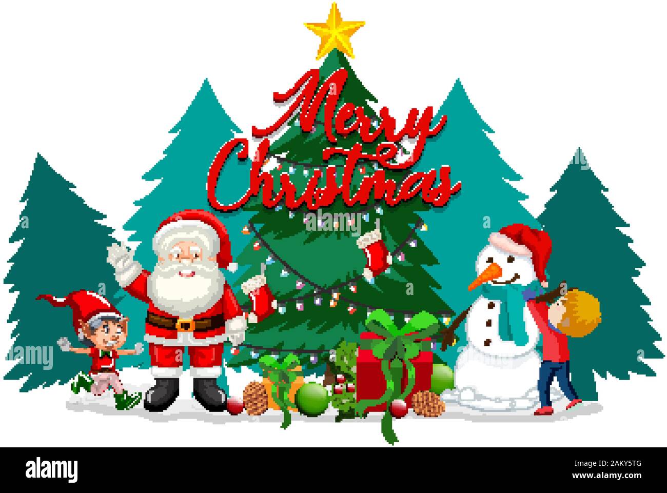 Christmas theme with Santa and snowman illustration Stock Vector Image ...