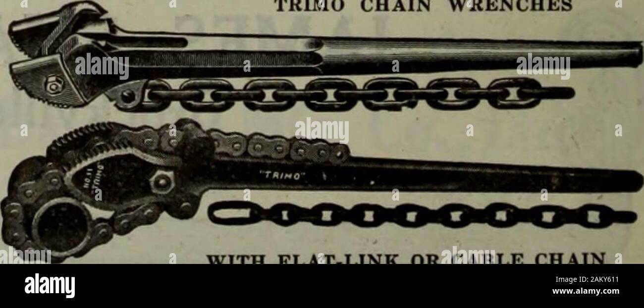 Hardware merchandising September-December 1919 . TRIMO MONKEY-WRENCH «inru«i,m«i TRIMO CHAIN WRENCHES. WITH FLAT-LINK OR CABLE CHAIN September 27, 1919 HARDWARE AND METAL—Advertising Section By Product Coke Open HearthSteel Billets Open HearthSteel Sheets Stock Photo