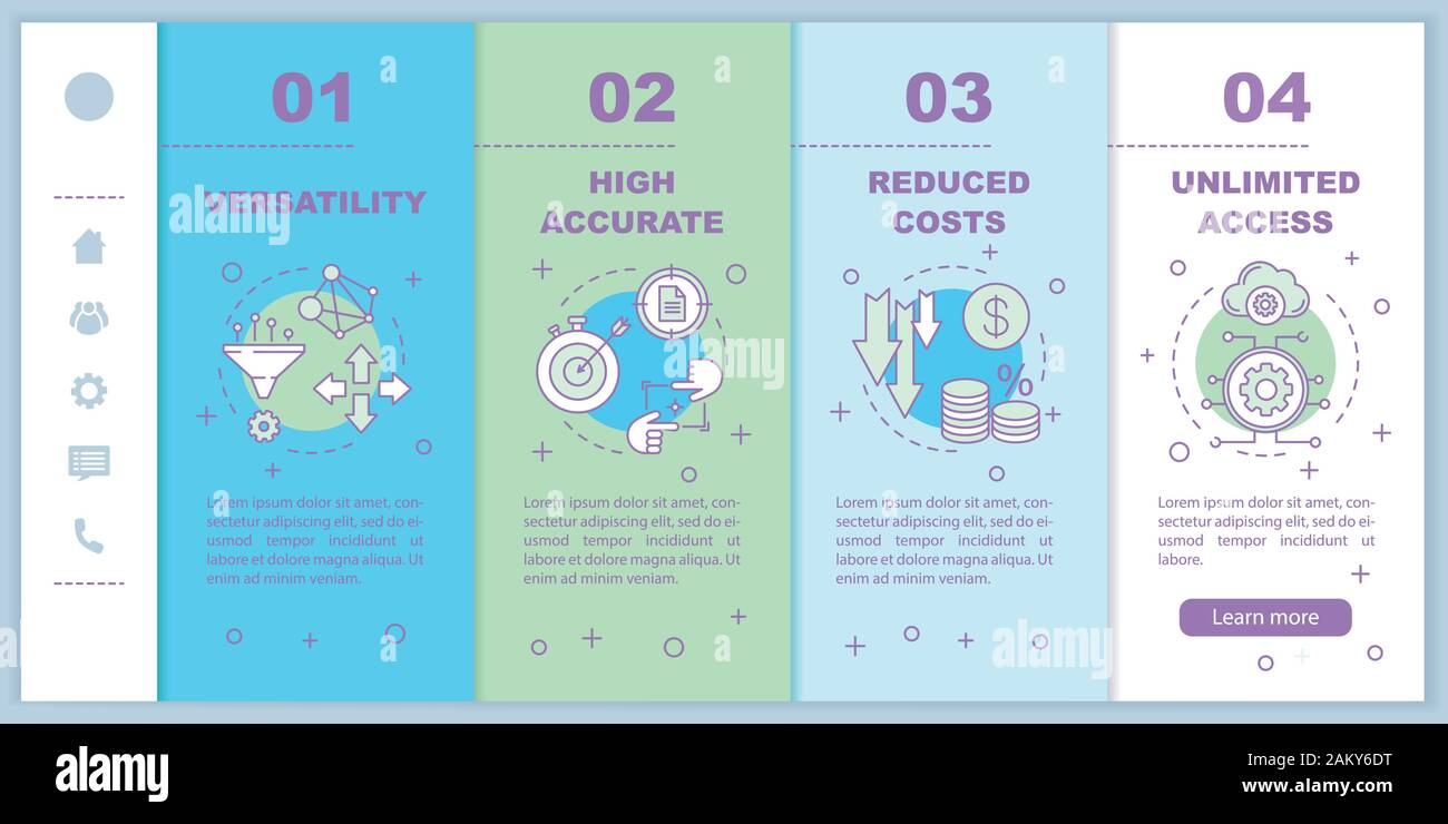 Technology advantages, benefits onboarding mobile web pages vector ...