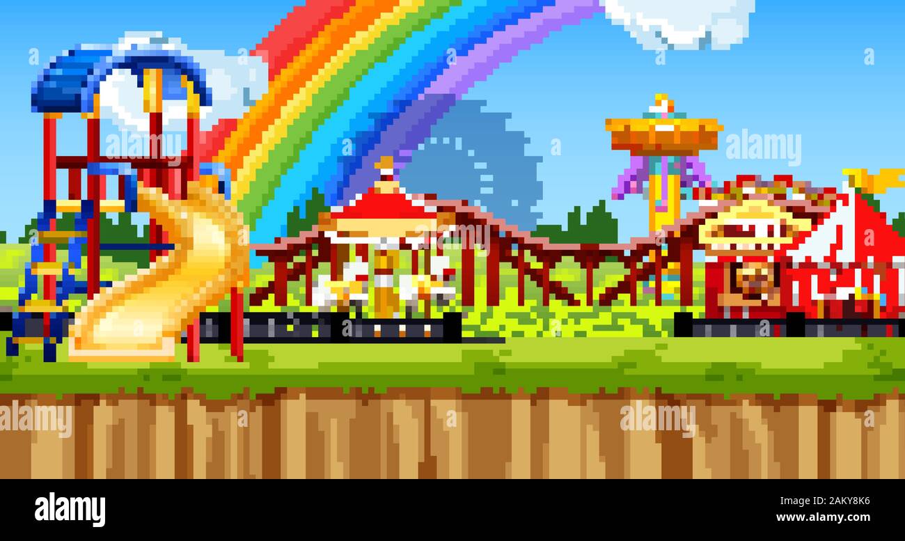 Background scene of funpark with many rides illustration Stock Vector ...