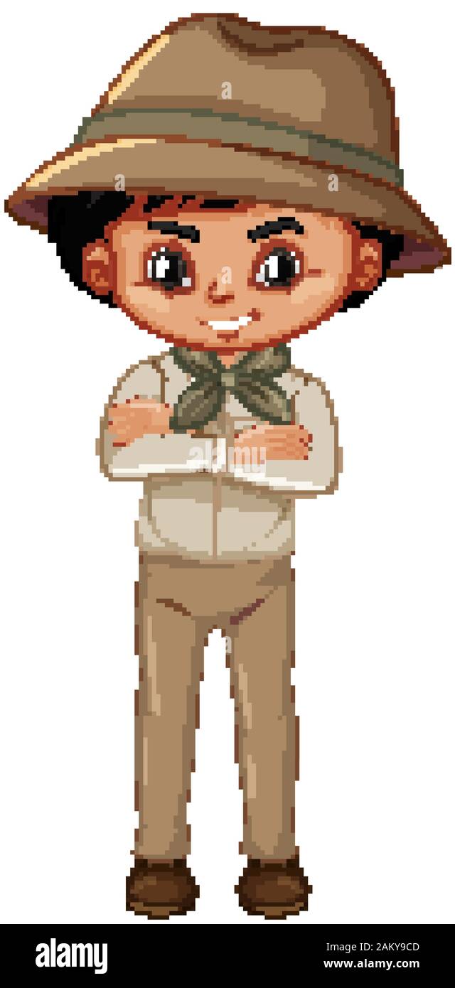 Boy in scout uniform standing on white background illustration Stock ...