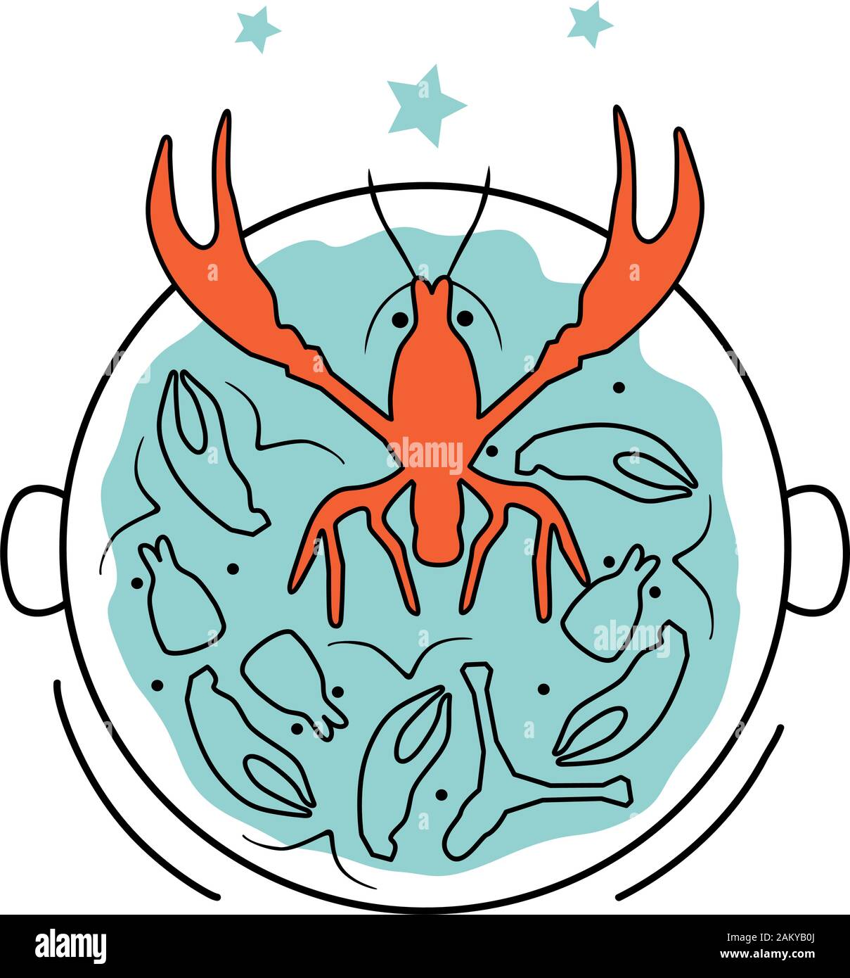 Vector illustration of crabs in a bucket. Psychological concept, metaphor, Crab mentality, way of thinking. Stock Vector