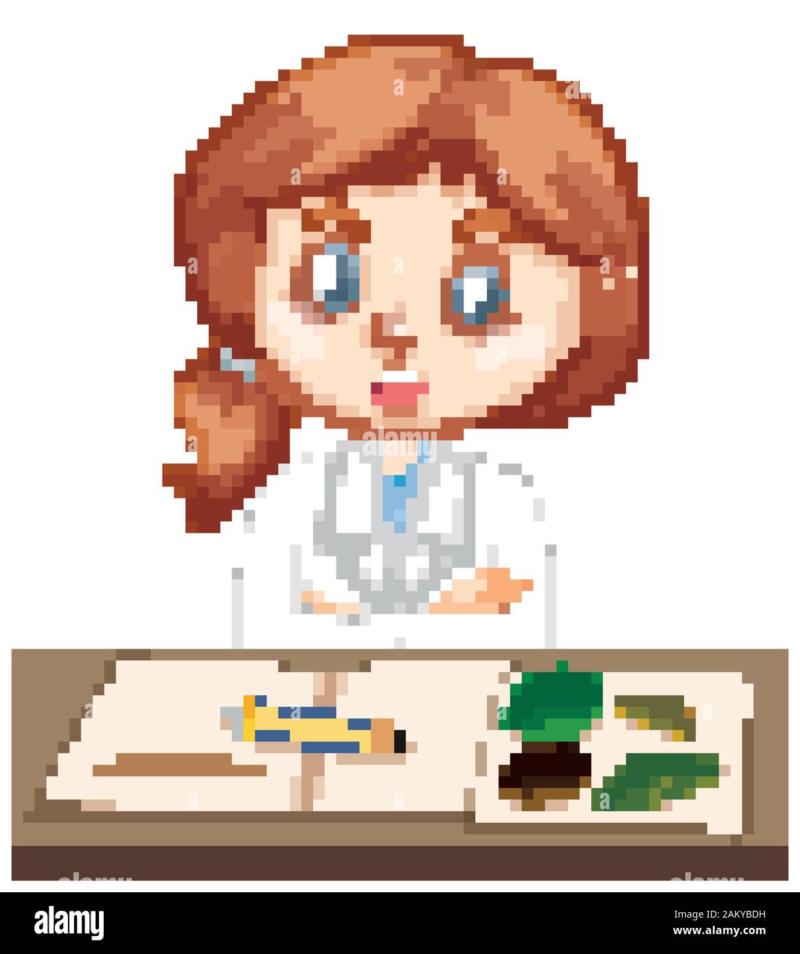 Girl in lab gown recording experiment data in notebook illustration ...