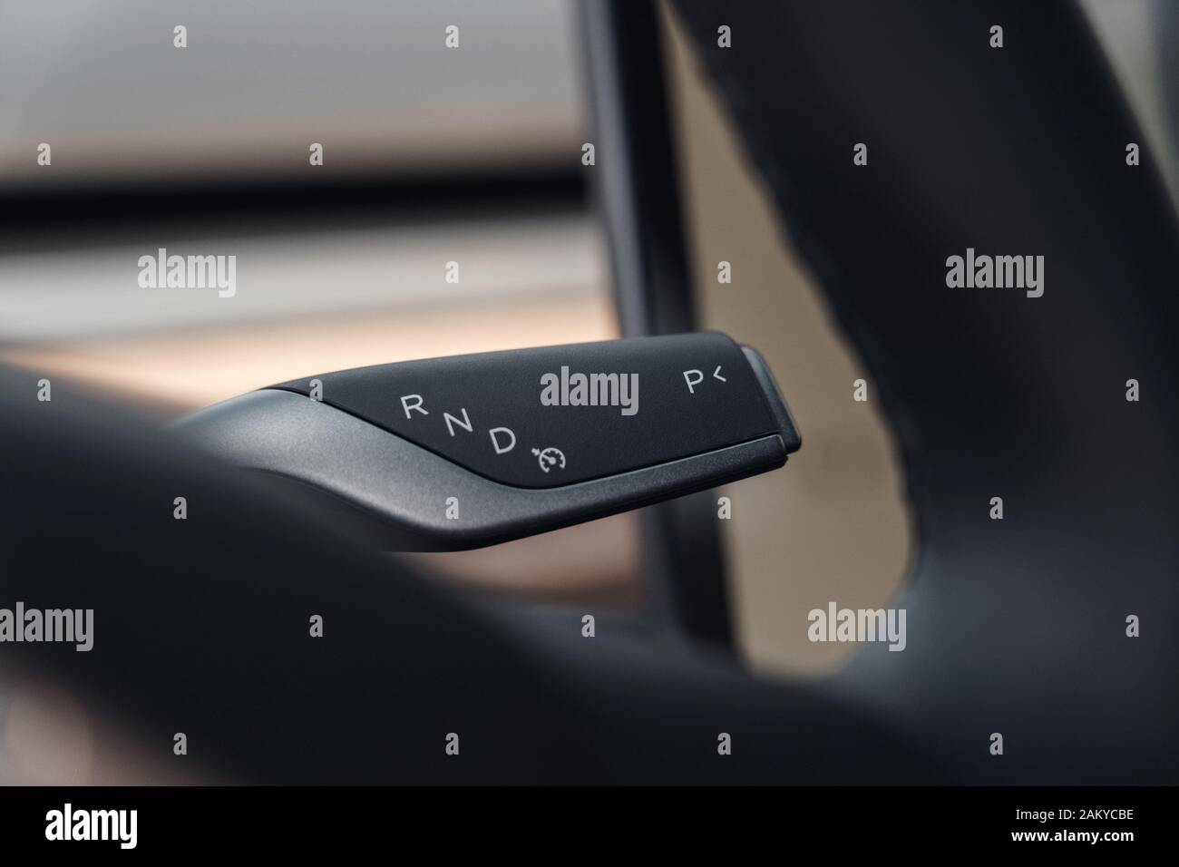 Element of automatic transmission stick behind steering wheel Stock