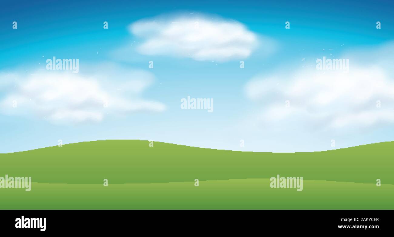 Background scene with blue sky and green grass illustration Stock ...