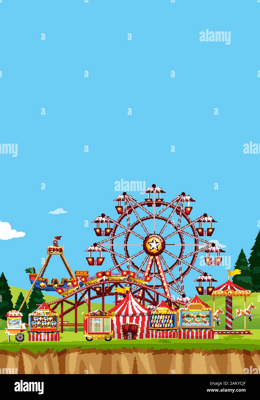 Circus scene with many rides at day time illustration Stock Vector ...