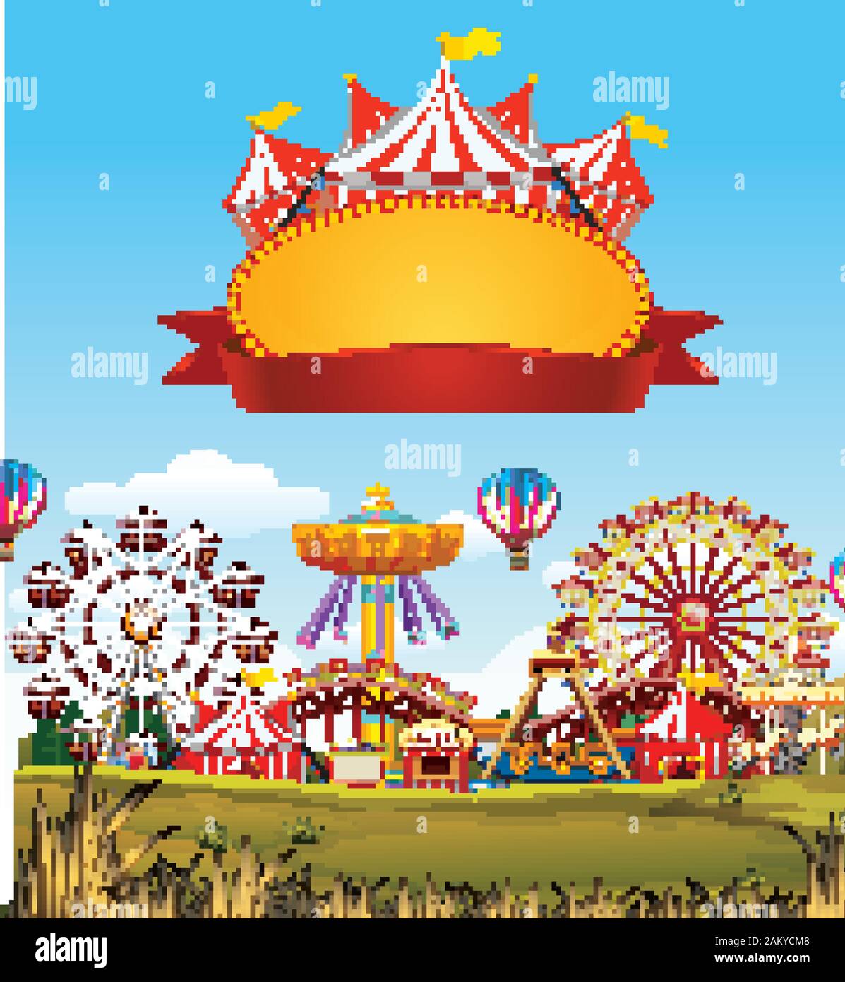Themepark scene with many rides in the park illustration Stock Vector ...