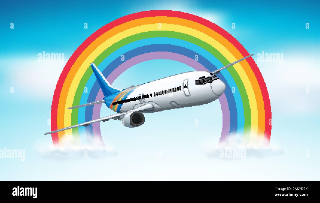 Scene with airplane flying in the sky illustration Stock Vector Image ...