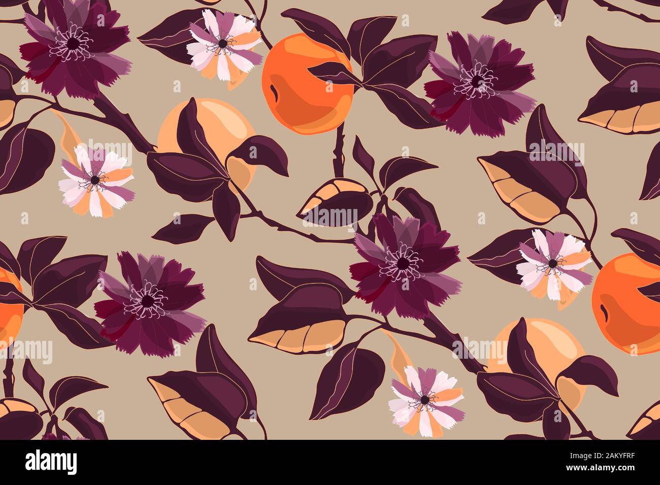 Art floral vector seamless pattern. Tangerine tree Stock Vector Image