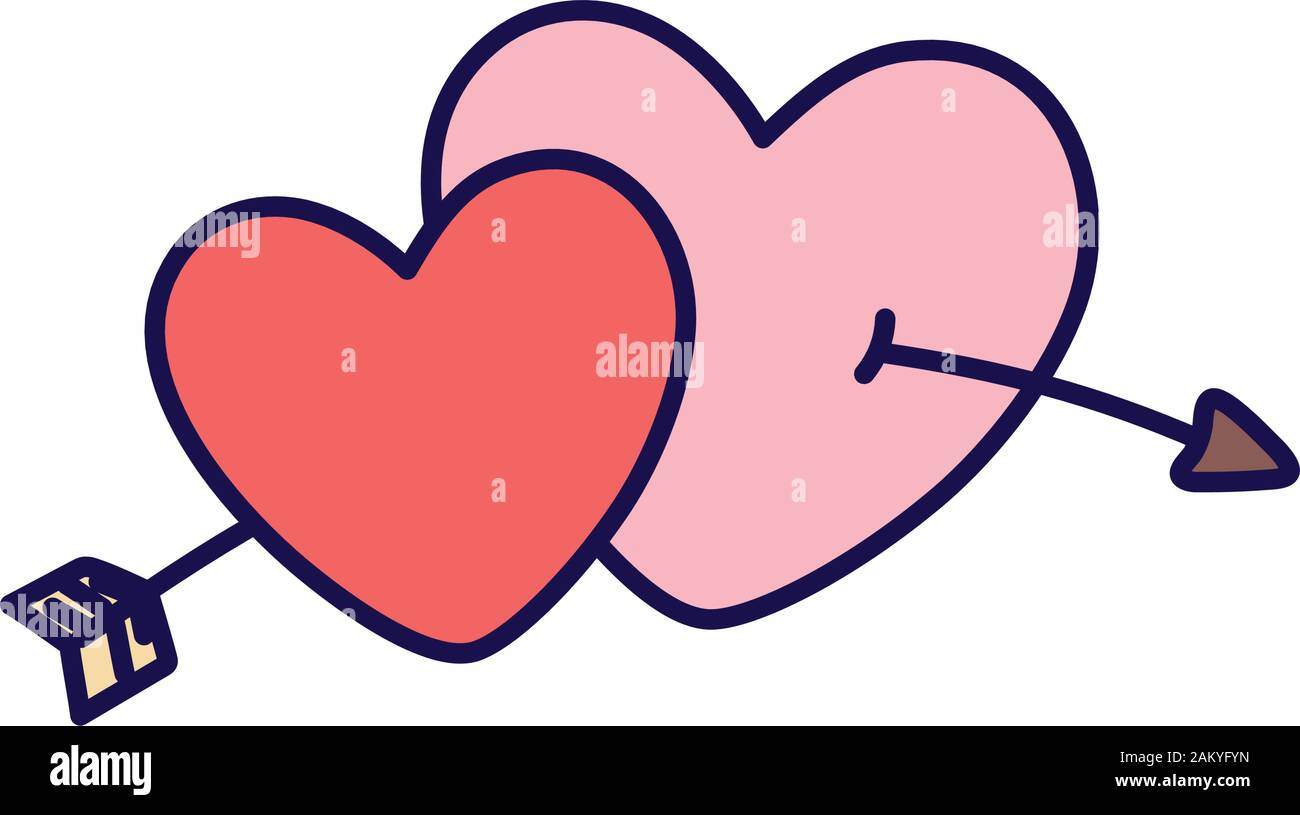 happy valentines day hearts love pierced arrow card vector illustration ...