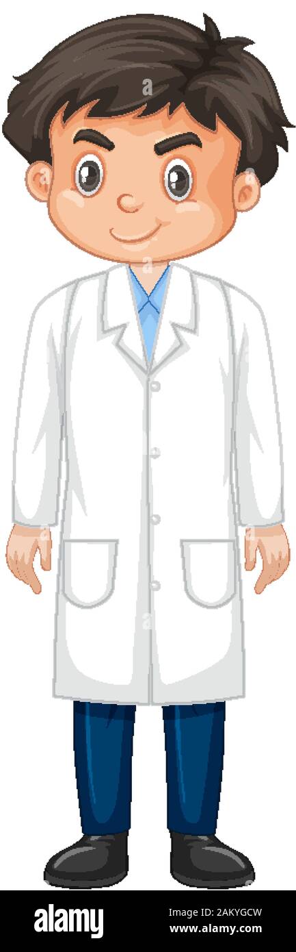 Boy wearing lab gown on white background illustration Stock Vector ...