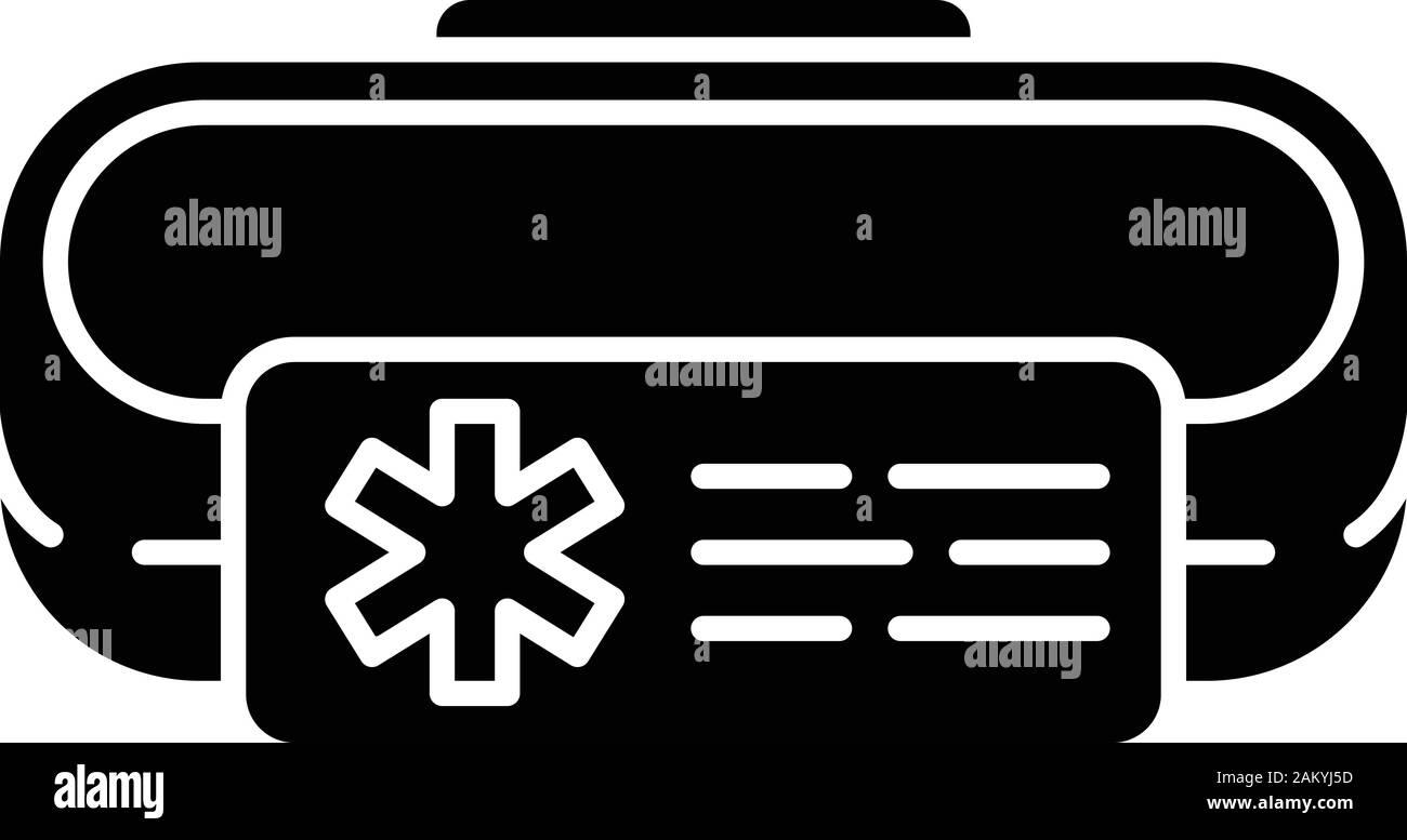 Medical alert ID bracelet glyph icon. First aid, ambulance accessory. ID alert jewelry. Emergency emblem. Medical identification tag. Silhouette symbo Stock Vector