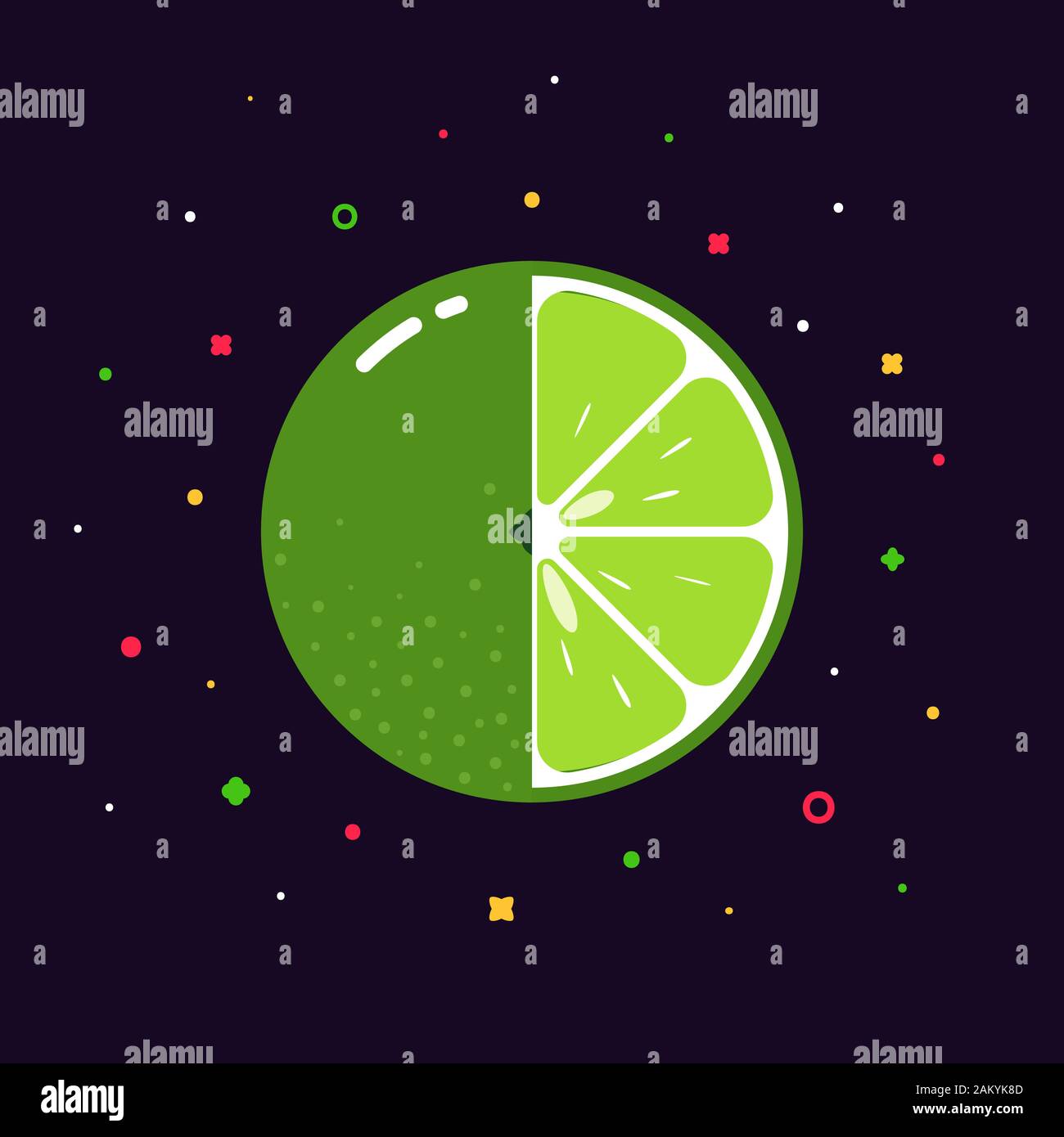 Lime fruit sphere with half slice logo, flat icon design template ...