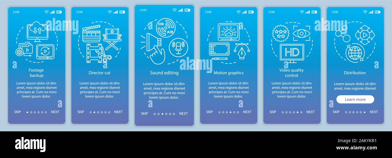 Video production onboarding mobile app page screen vector template ...