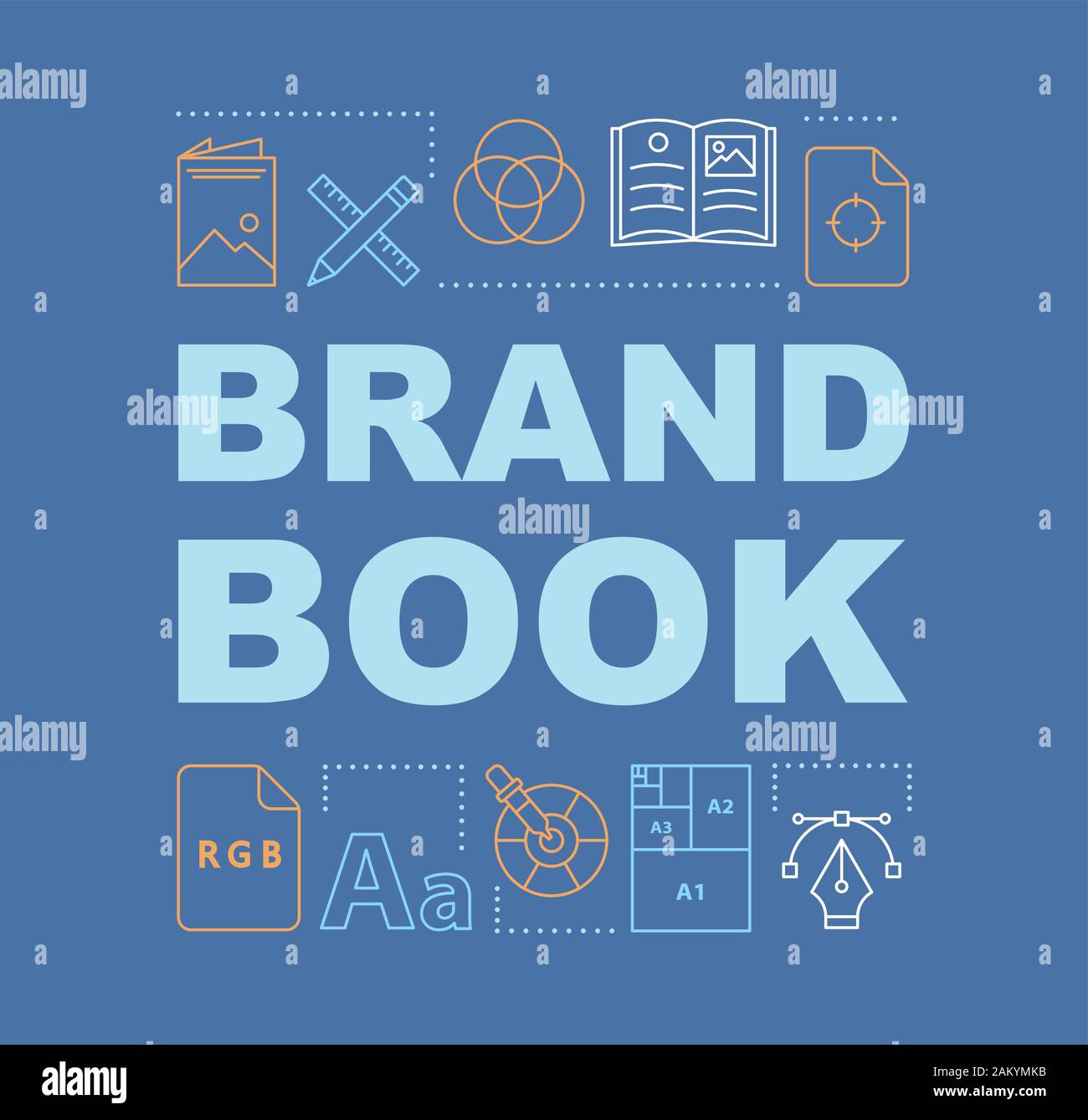 Brand book word concepts banner. Brand concept, attributes description