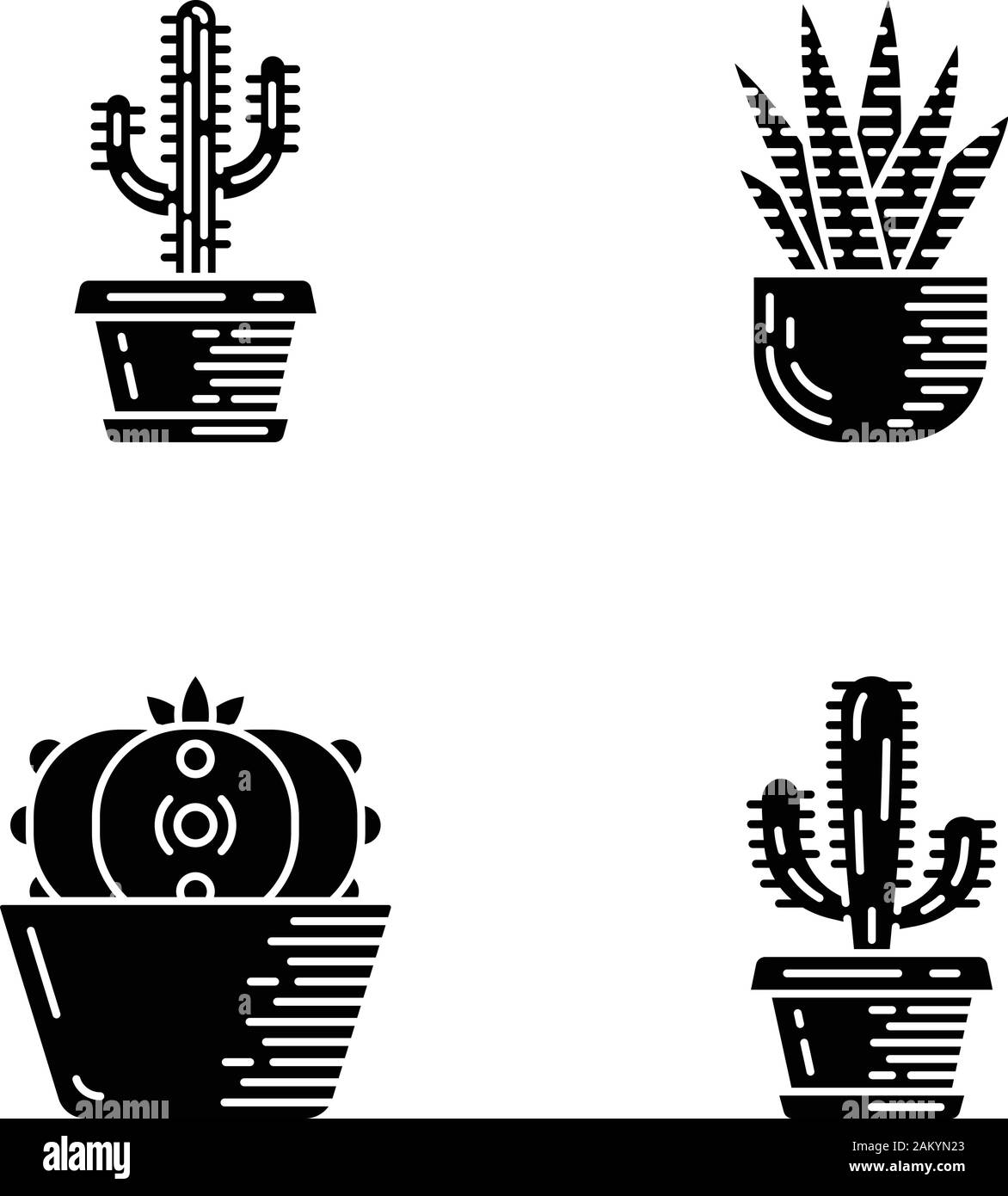 House cactus in pot glyph icons set. Succulent. Zebra cactus, peyote