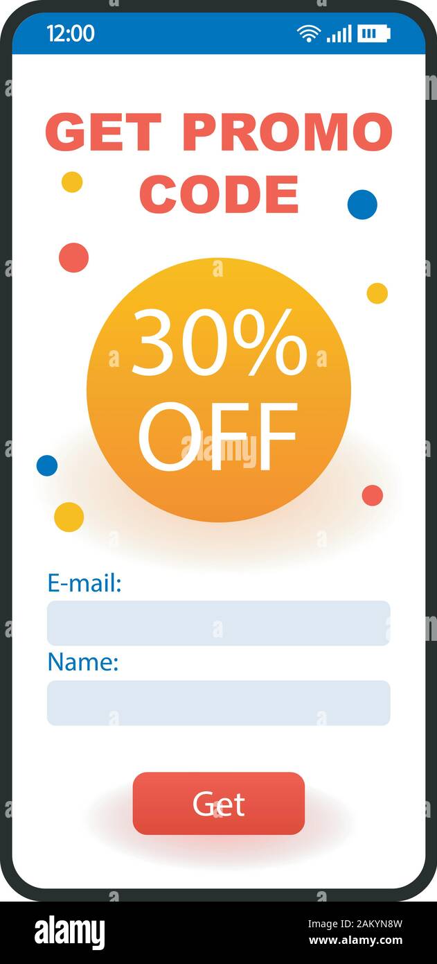 Promo code smartphone interface template. 30 percent off discount mobile  website page layout. Getting money off coupon. Special offer, online voucher  Stock Vector Image & Art - Alamy