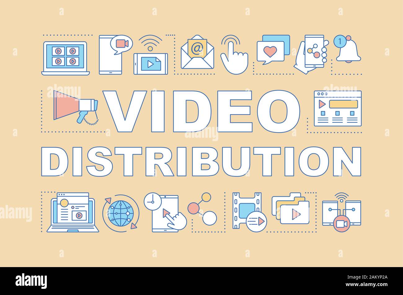 Video distribution word concepts banner. Streaming, hosting service. Video sharing platform