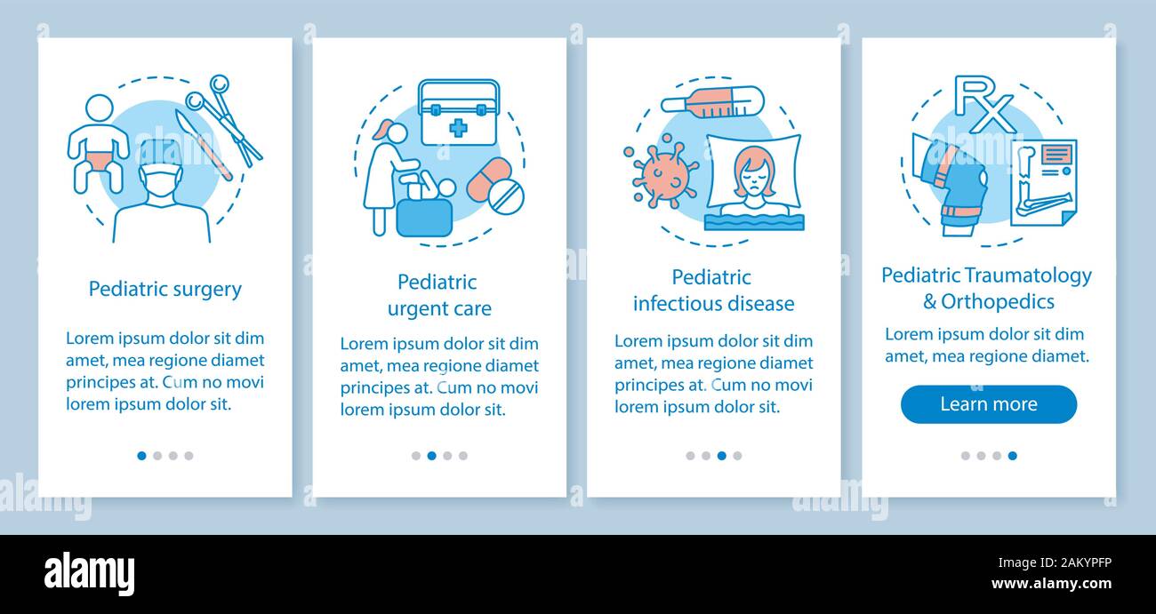 Pediatrics services onboarding mobile app page screen with linear ...